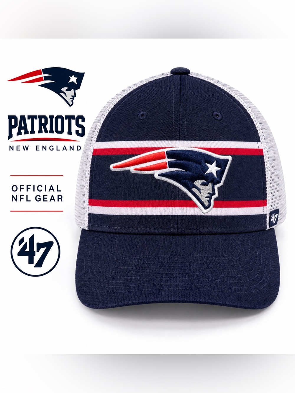 ’47 Brand New England Patriots NFL Trucker Hat OSFA Navy Mesh Baseball Cap